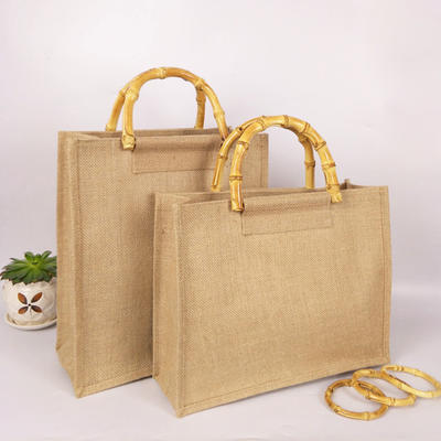 Reusable Jute Bags with Full Gusset and bamboo handle