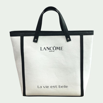 High quality ladys tote bag cotton canvas with PU leather shopping  bag