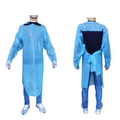 Disposable CPE isolation gown protective plastic apron with thumb loop for dust-proof and anti-statics.